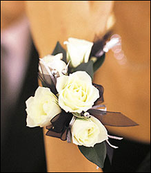 5 White Mini Roses" Wristlet from Swindler and Sons Florists in Wilmington, OH