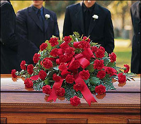 Red Regards Casket Spray from Swindler and Sons Florists in Wilmington, OH