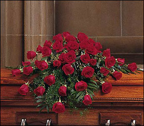Blooming Red Roses Casket Spray from Swindler and Sons Florists in Wilmington, OH