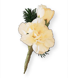 Miniature White Carnation Boutonniere from Swindler and Sons Florists in Wilmington, OH