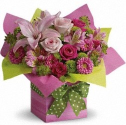 Teleflora's Pretty Pink Present from Swindler and Sons Florists in Wilmington, OH