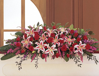 Amethyst and Ruby Casket Spray from Swindler and Sons Florists in Wilmington, OH