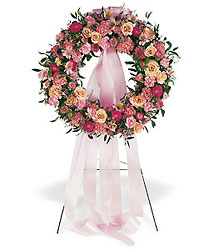 Respectful Pink Wreath from Swindler and Sons Florists in Wilmington, OH